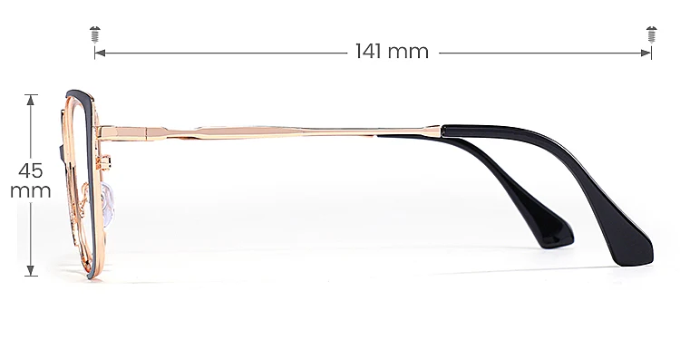 Rian Black & Gold Cat Eye Eyeglasses | CliCliMe.com