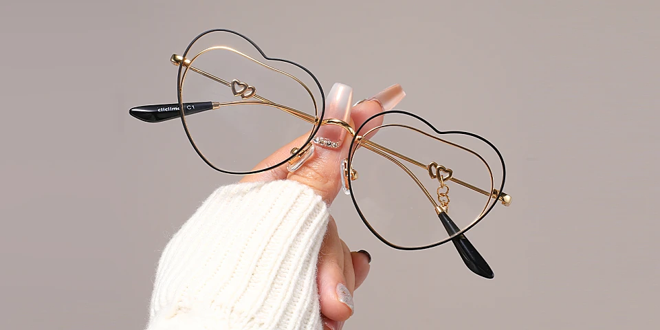 Heart black gold   Metal  Eyeglasses