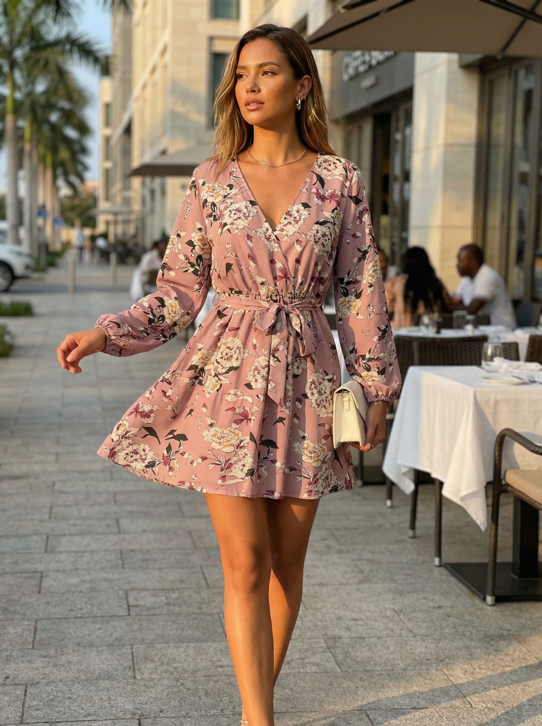 Mulher usando vestido floral rosa
