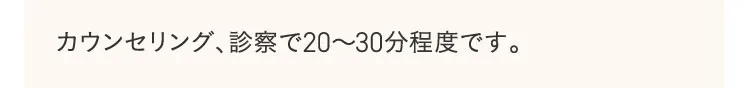 カウンセリング、診察で20～30分程度です。