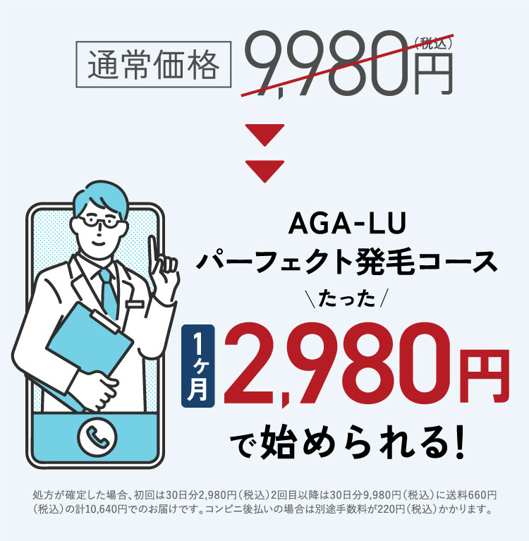 AGA-LUパーフェクト発毛コースたった2980円で始められる！