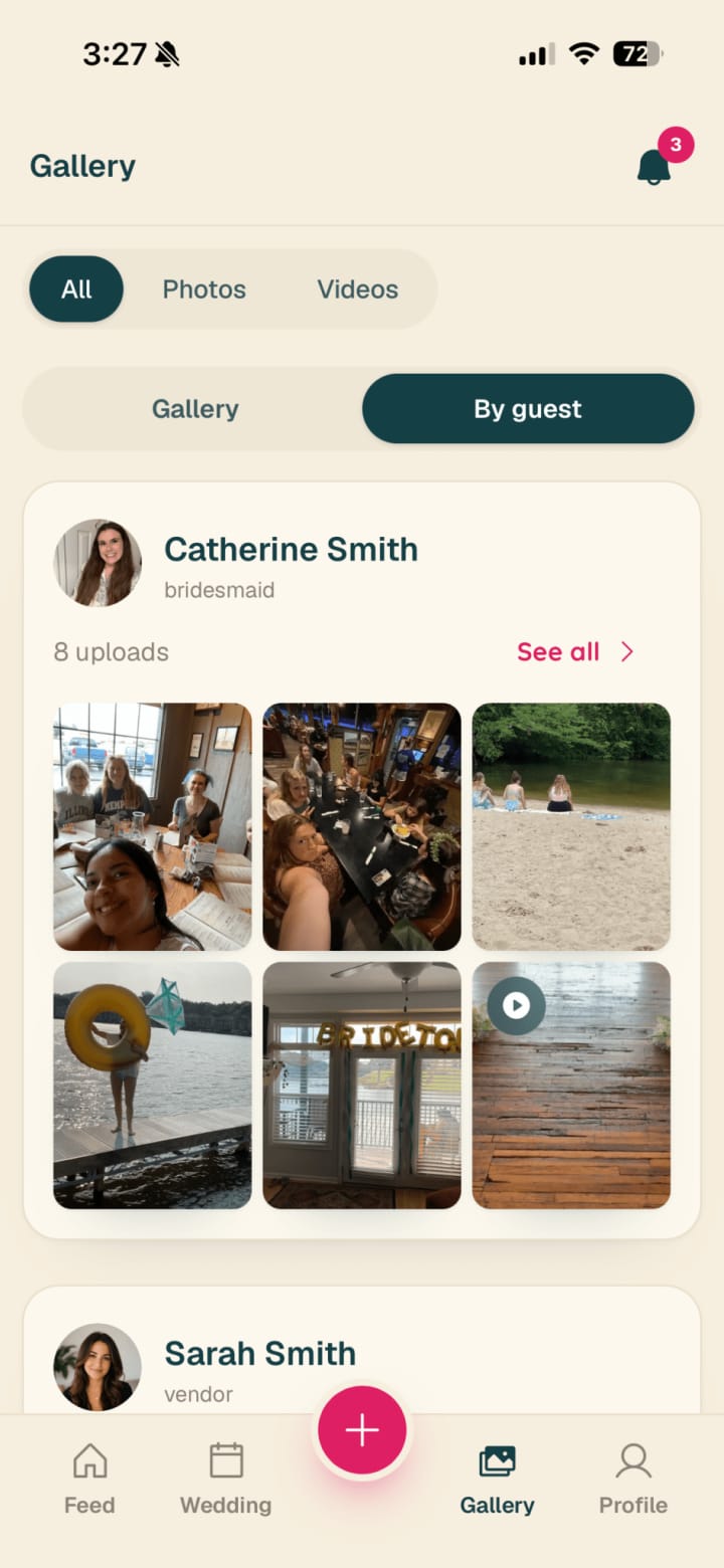 Clip shared wedding gallery screen