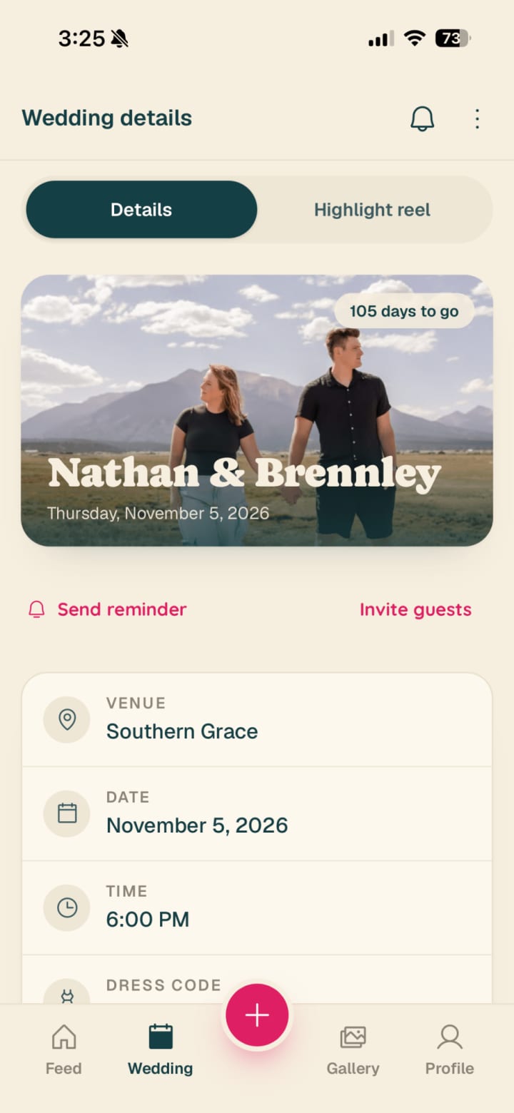 Clip wedding details hub screen