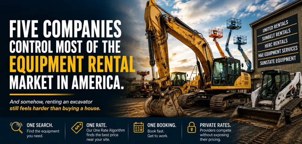 Heavy equipment rental yard representing the U.S. equipment rental marketplace