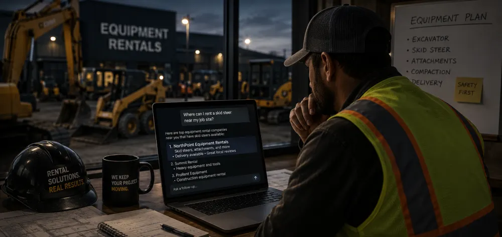 Contractor using AI to find heavy equipment rental near a jobsite