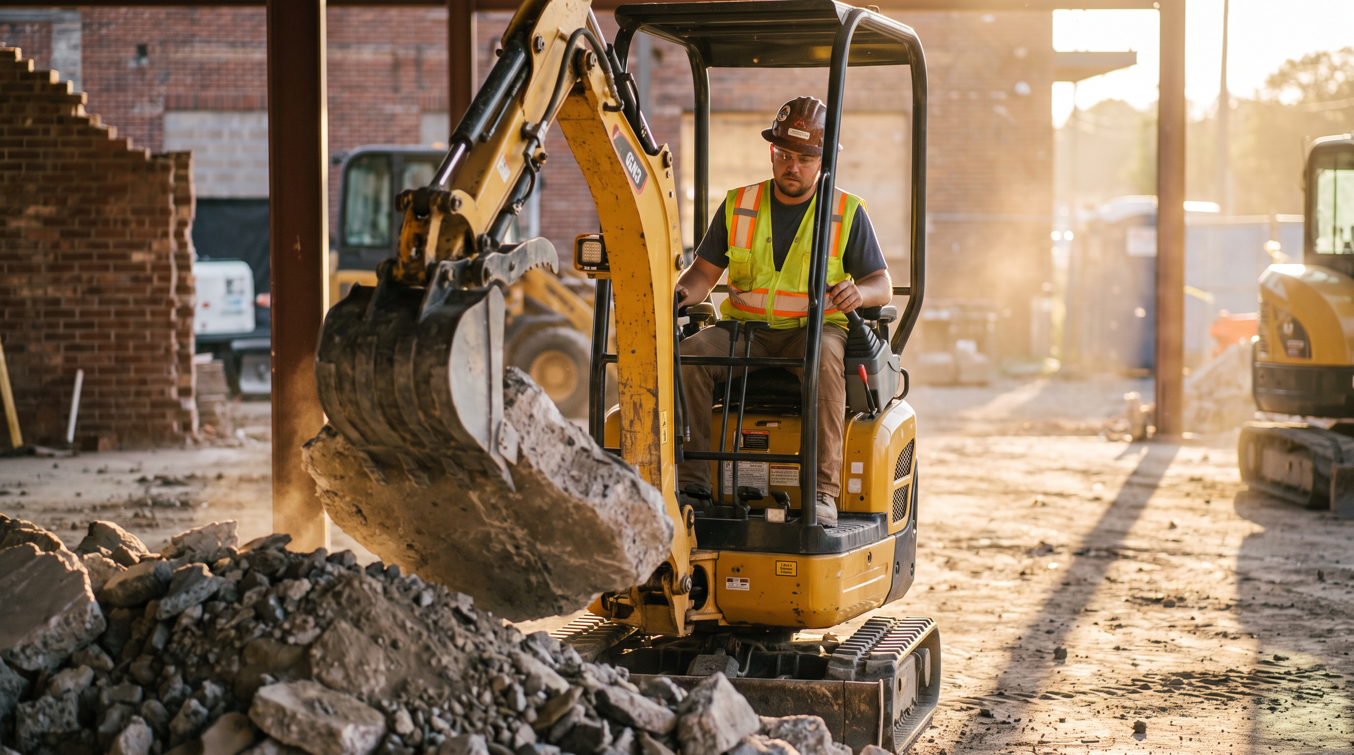 Excavator removing concrete