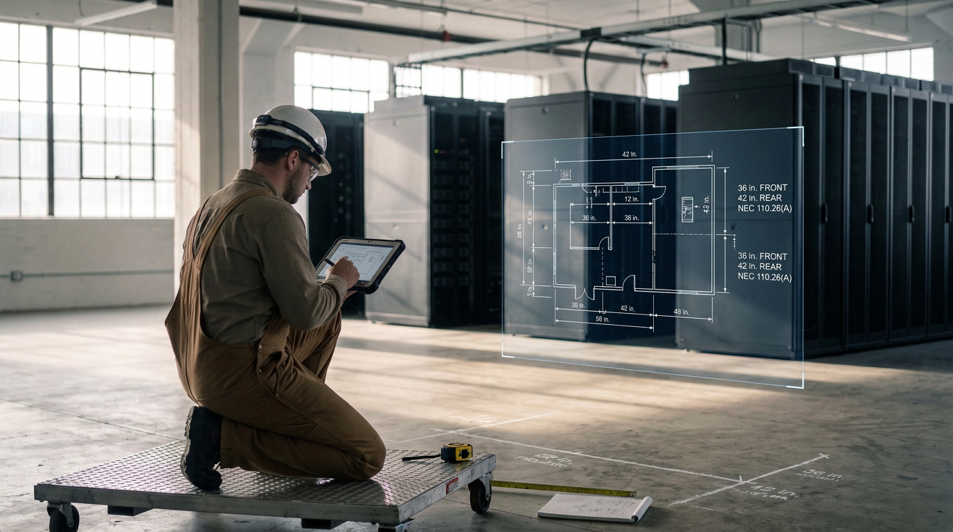 Electrician mapping out data center plan