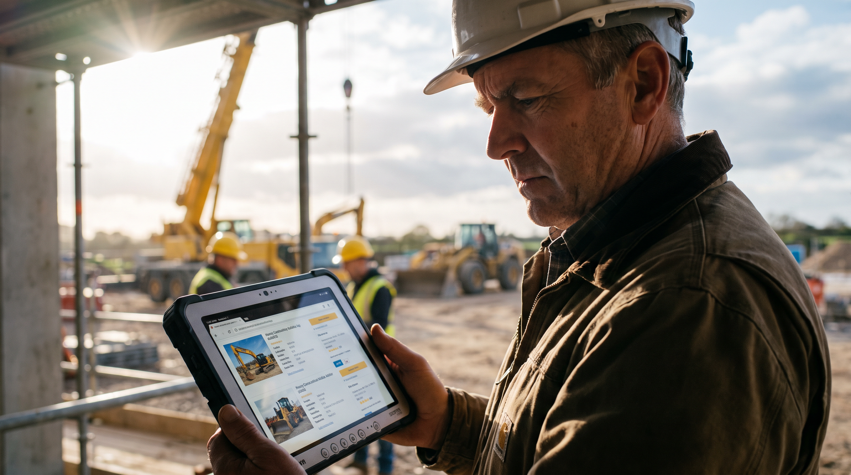 Contractor looking through renting equipment online