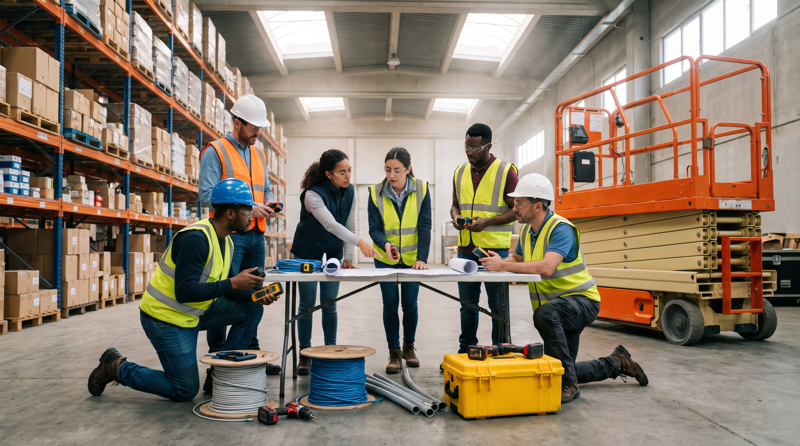 Electricians determining the site plan