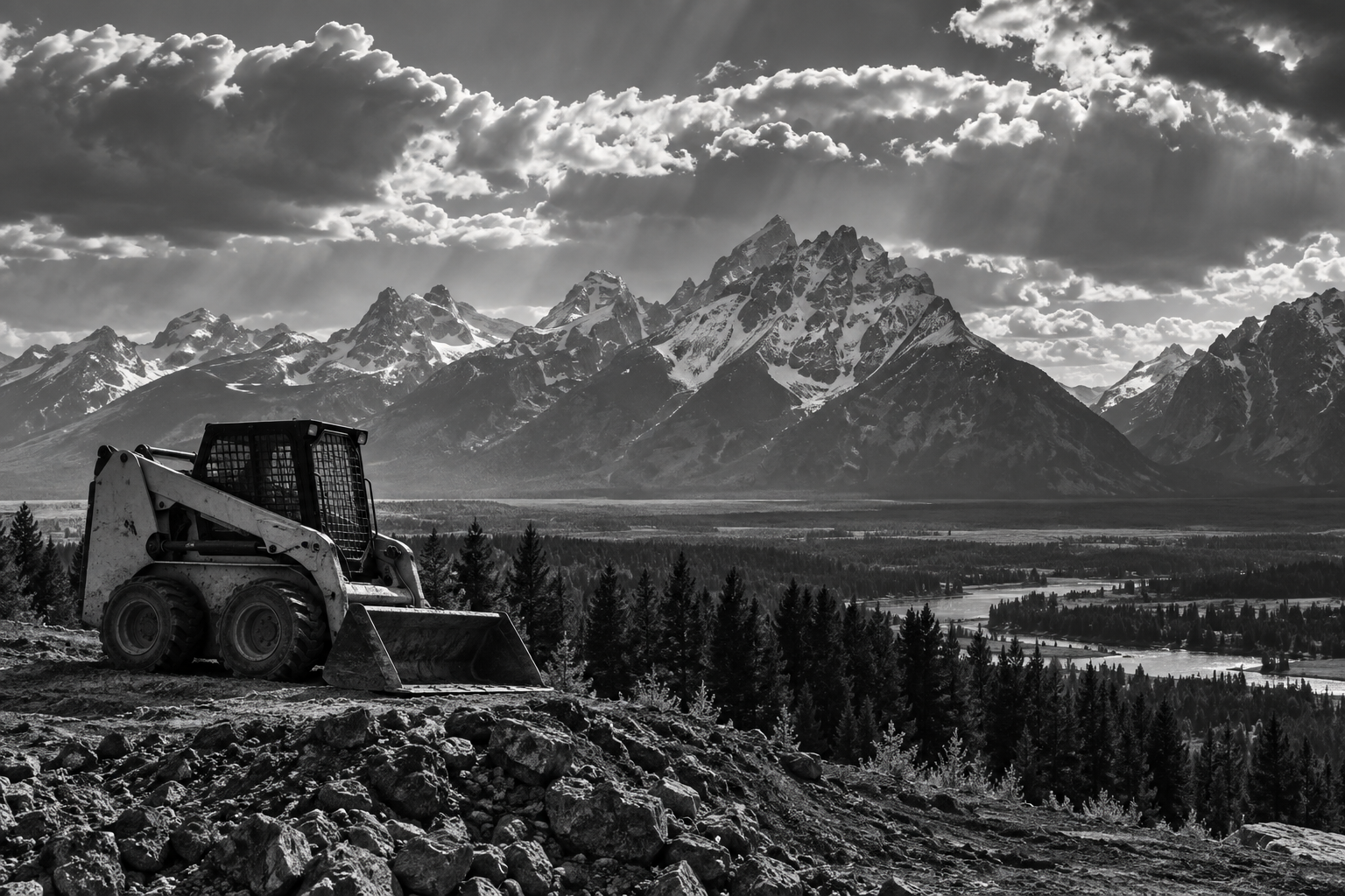 Ansel Adams style photo with skid steer