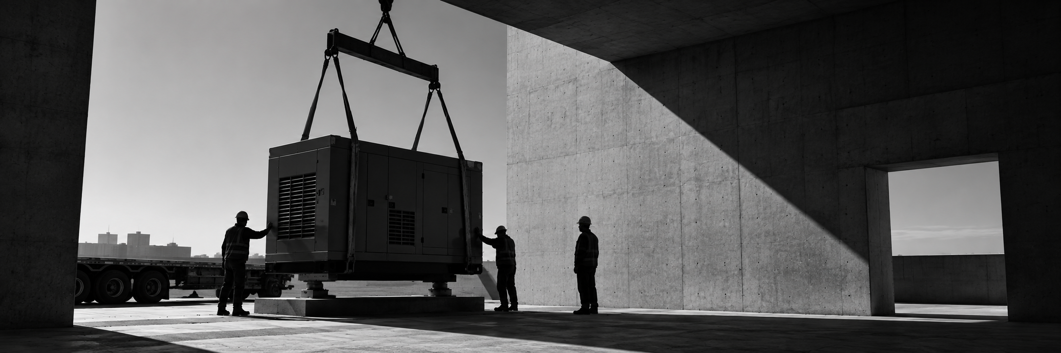 Construction crew loading generator on a site