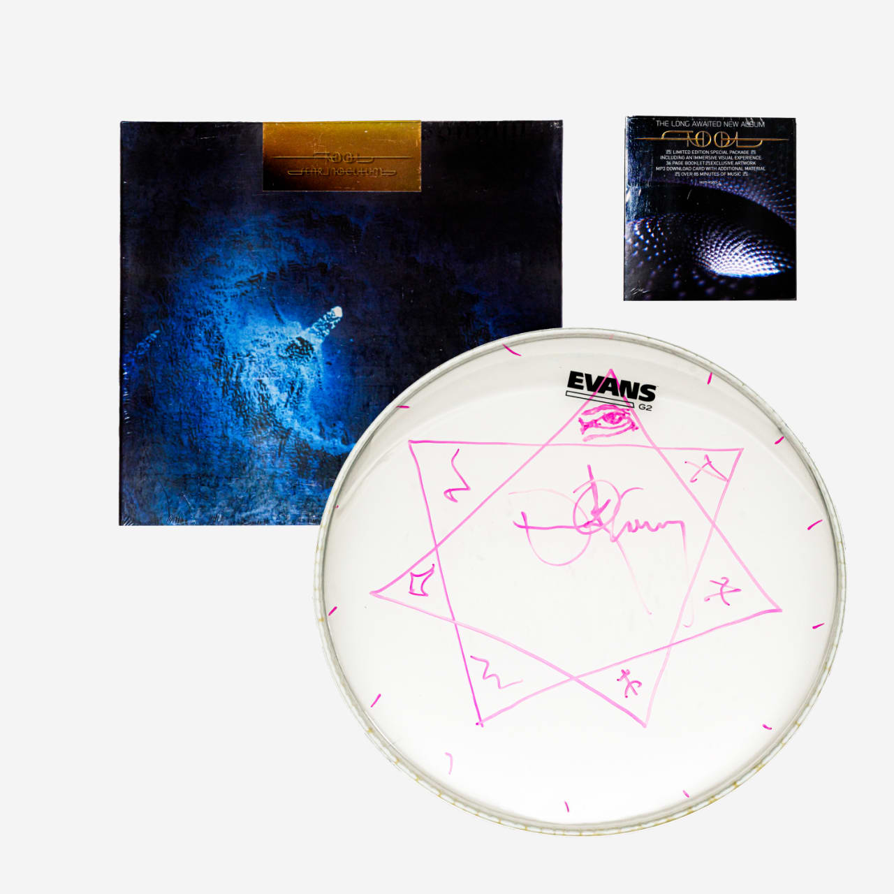 Pack #3 Danny Carey signed drumhead + sticks + limited edition Vinyl and CD  - closiit