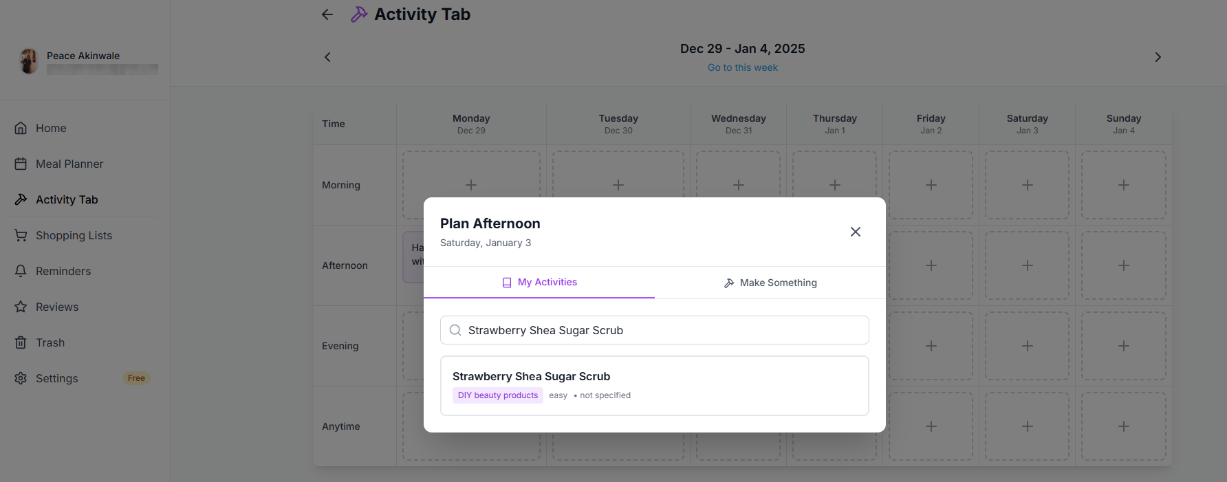 Saving an activity on Activity Tab