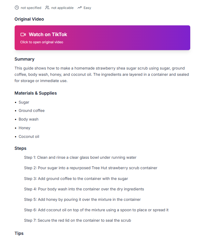 DIY body scrub saved on Garde DIY & recipe app