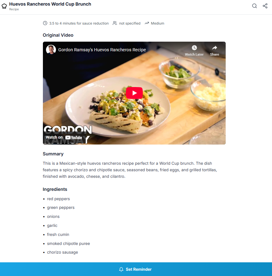 How huevos rancheros recipe looks on Garde recipe app