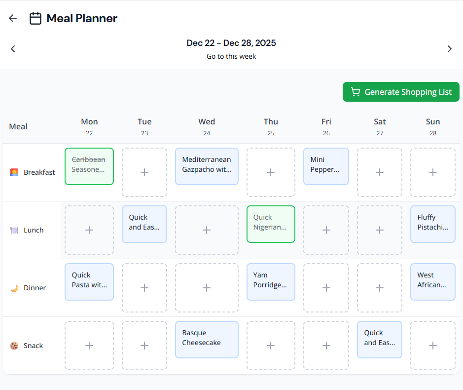 Garde mela planner UI