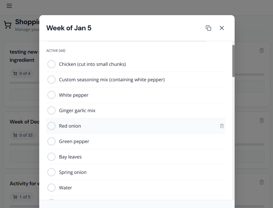 Bulk shopping list feature on Garde