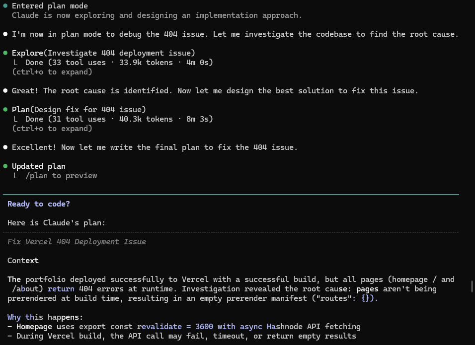 Claude Code Plan Mode output showing the fix