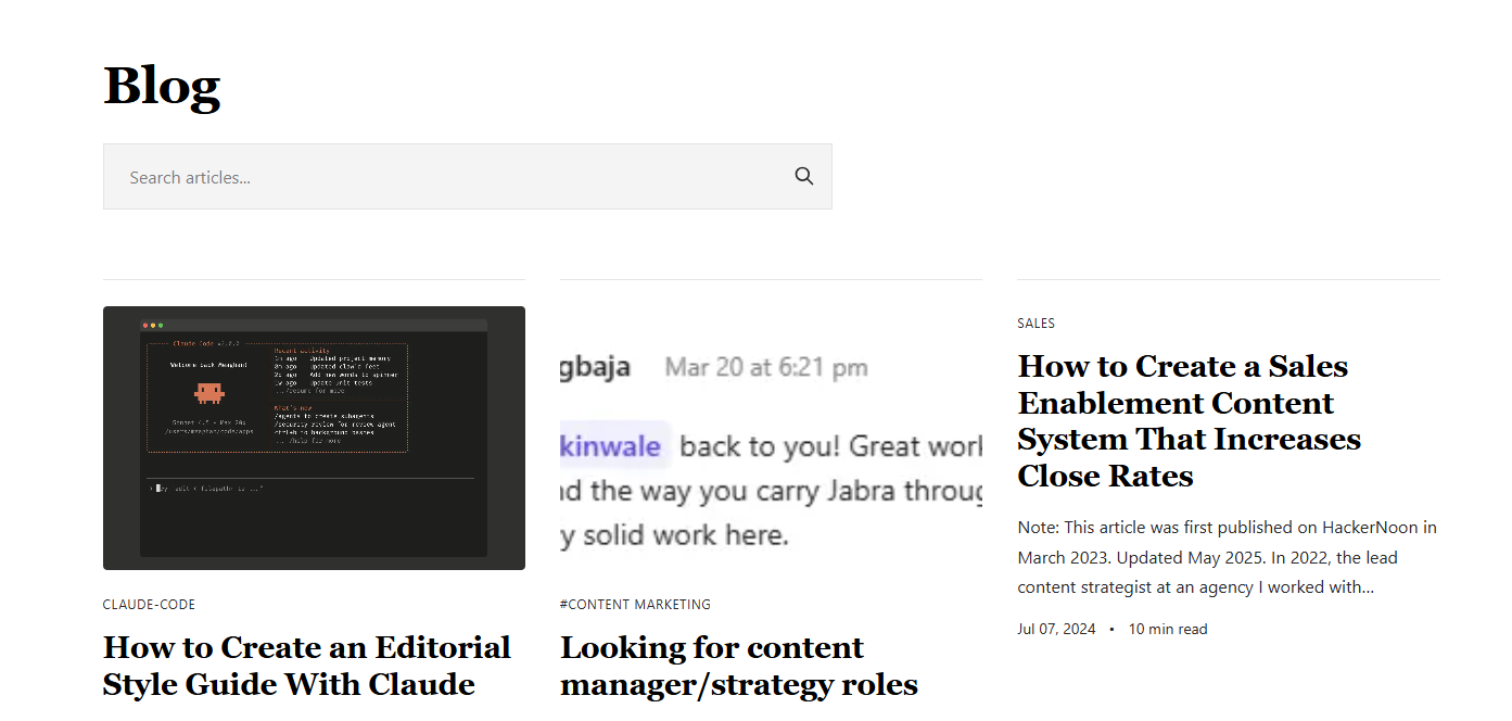 blog page with search bar