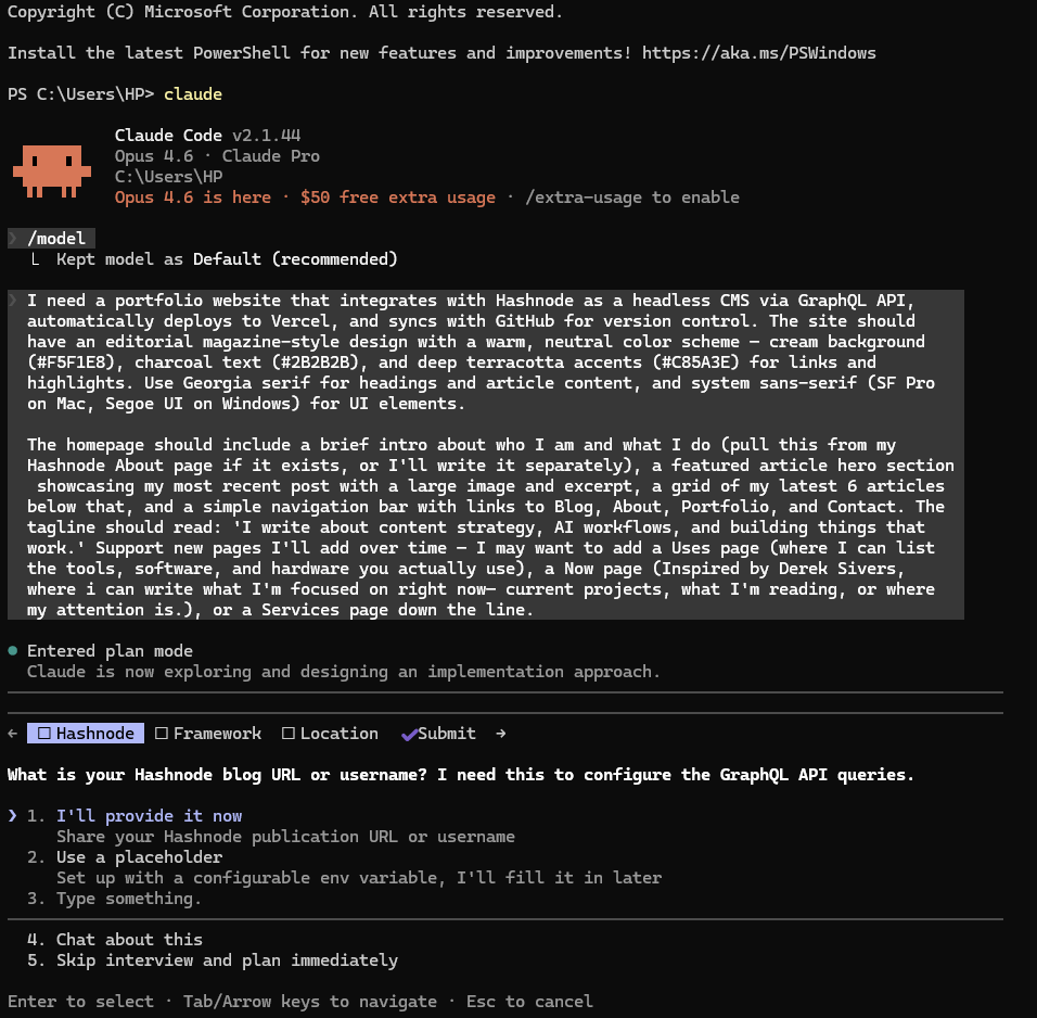 A more detailed starting prompt that triggered Plan Mode immediately that I used for a client’s project