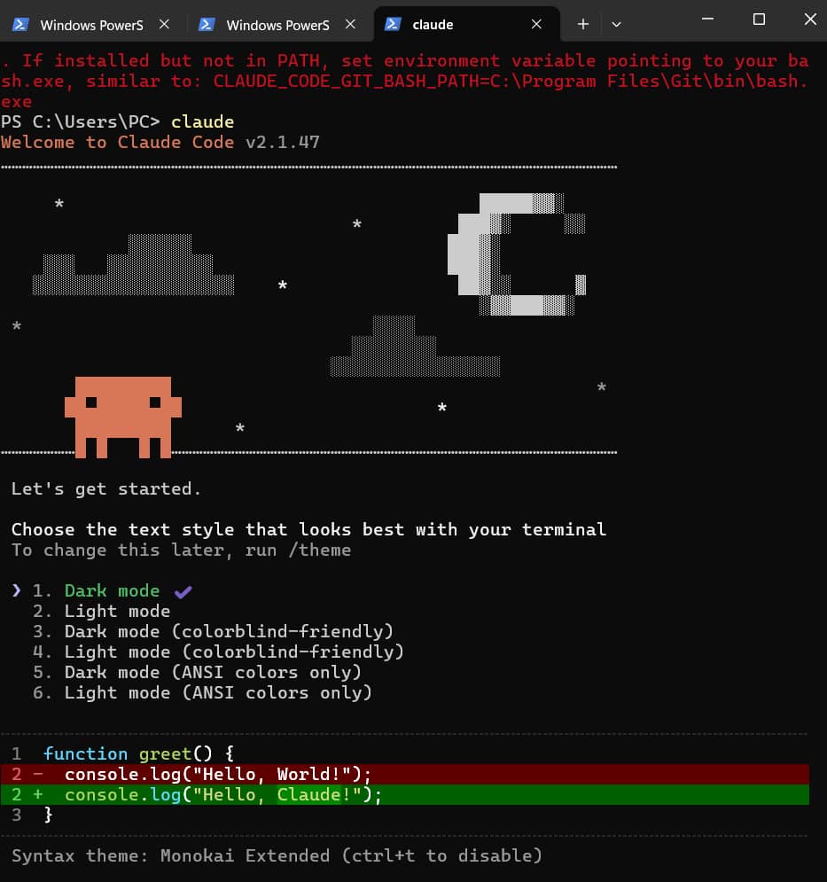Claude welcome interface