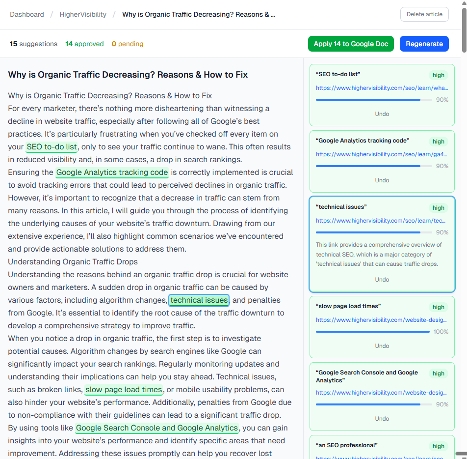MyLinks after accepting recommendations