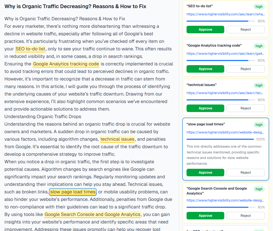 MyLinks dashboard before approving