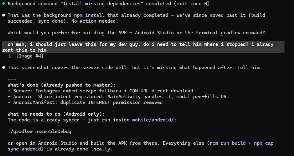 The actual problem — a follow-up message showing the specific bug I needed the developer to fix