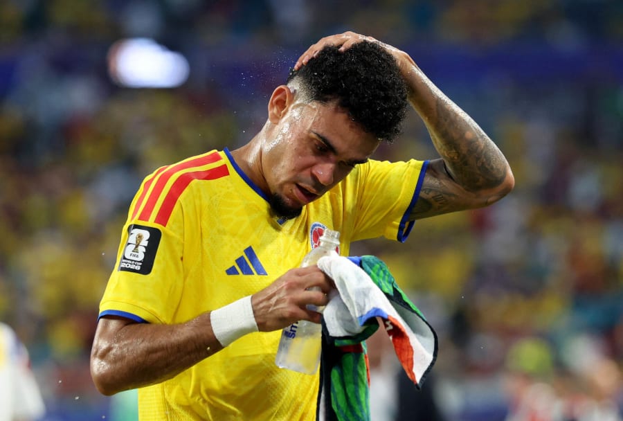 260628 Fotboll, VM Soccer Football - FIFA World Cup 2026 - Group K - Colombia v Portugal - Miami Stadium, Miami Gardens, Florida, U.S. - June 27, 2026 Colombia's Luis Diaz at half time REUTERS/Paul Childs
 © Bildbyrån - COP 7 - SWEDEN ONLY