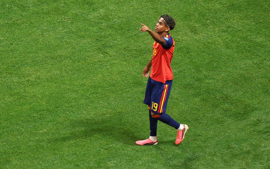 260621 Fotboll, VM Soccer Football - FIFA World Cup 2026 - Group H - Spain v Saudi Arabia - Atlanta Stadium, Atlanta, Georgia, U.S. - June 21, 2026 Spain's Lamine Yamal celebrates scoring their first goal REUTERS/Siphiwe Sibeko
 © Bildbyrån - COP 7 - SWEDEN ONLY