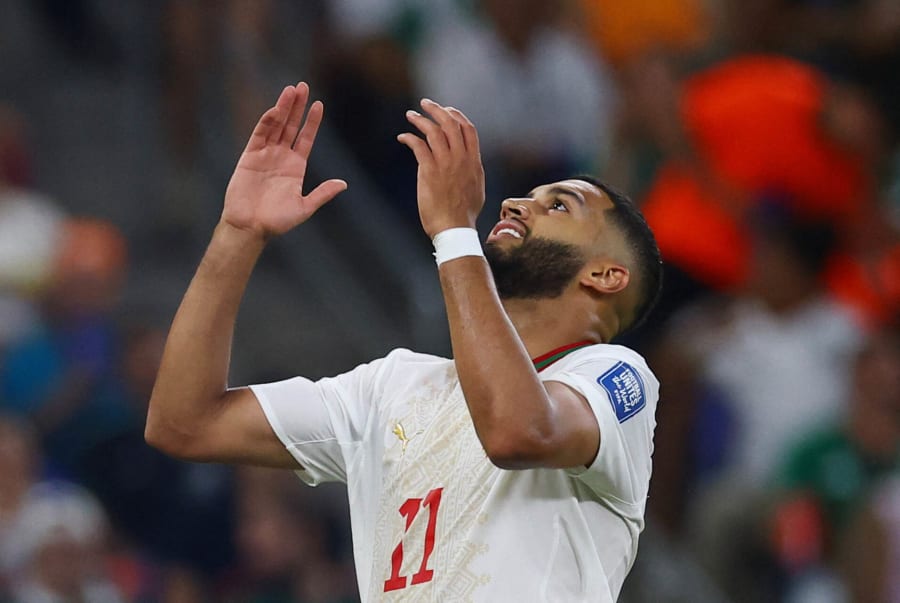 260630 Fotboll, VM Soccer Football - FIFA World Cup 2026 - Round of 32 - Netherlands v Morocco - Estadio Monterrey, Monterrey, Mexico - June 29, 2026 Morocco's Ismael Saibari reacts REUTERS/Daniel Becerril
 © Bildbyrån - COP 7 - SWEDEN ONLY