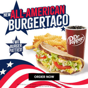 Graphic text at the top reads 20 under $2 menu. Below are four menu item photos with text labels. The labelled menu items are Strawberry Sprite®, Chicken Tacos Del Carbon, Chicken Cheddar Rollers, and the Snack Queso Quesadilla. Below is a text in a box that reads view full menu. Fine print underneath states: Price and participation may vary. ©2023 The Coca-Cola Company. “Sprite” is a registered trademark of the Coca-Cola Company.