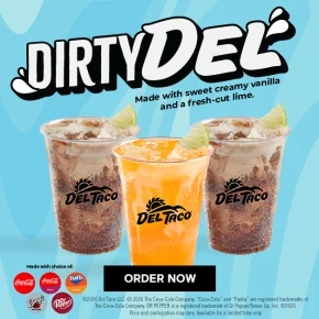 Graphic text at the top reads 20 under $2 menu. Below are four menu item photos with text labels. The labelled menu items are Strawberry Sprite®, Chicken Tacos Del Carbon, Chicken Cheddar Rollers, and the Snack Queso Quesadilla. Below is a text in a box that reads view full menu. Fine print underneath states: Price and participation may vary. ©2023 The Coca-Cola Company. “Sprite” is a registered trademark of the Coca-Cola Company.