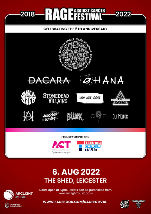 Rage Against Cancer festival feat Oceans Apart, Dacara, Ohana and many more