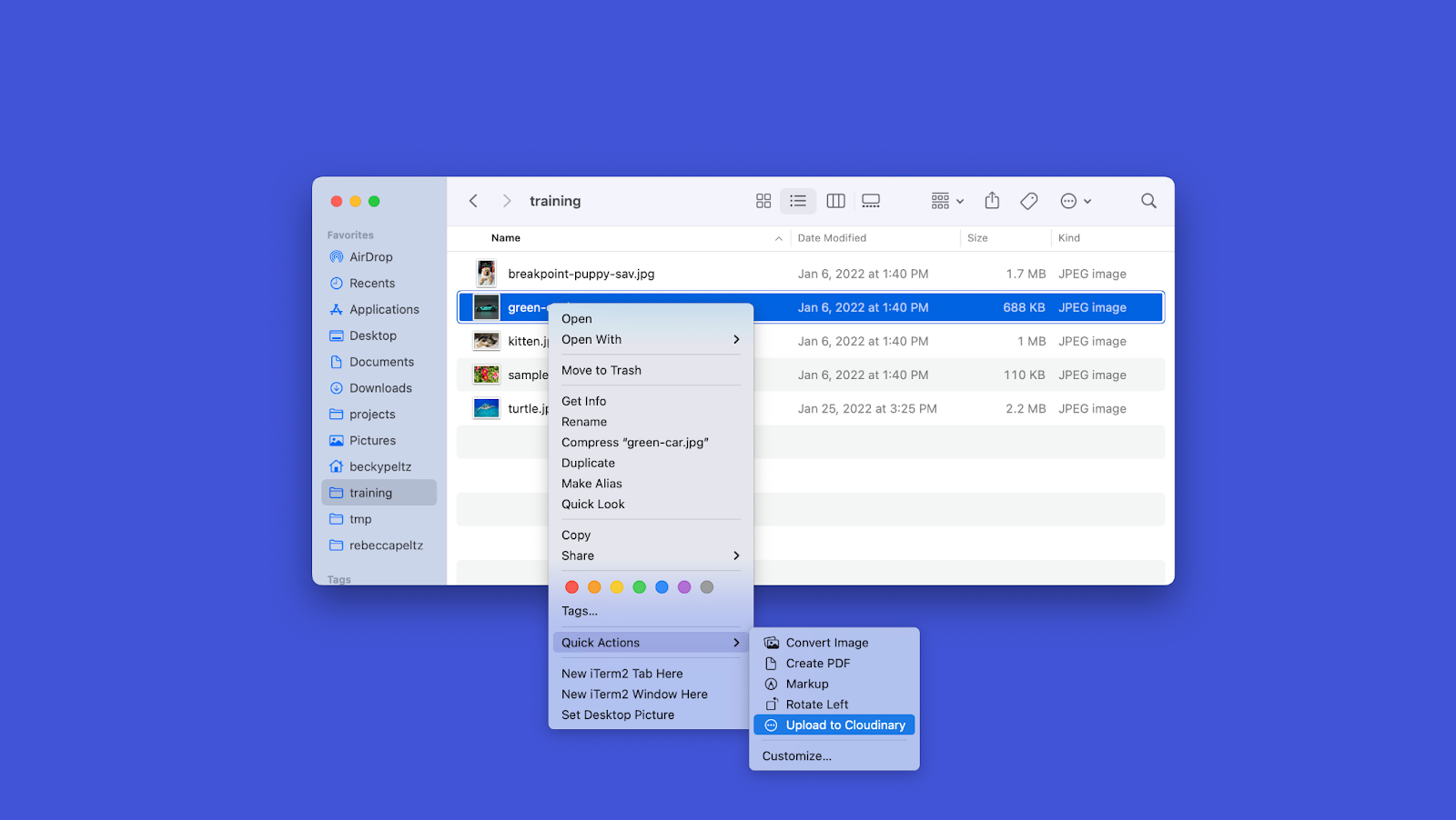 Upload Image Files to Cloudinary using a Finder Custom Quick Action on a Mac