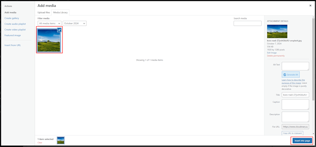 Select media option in the WordPress Media
