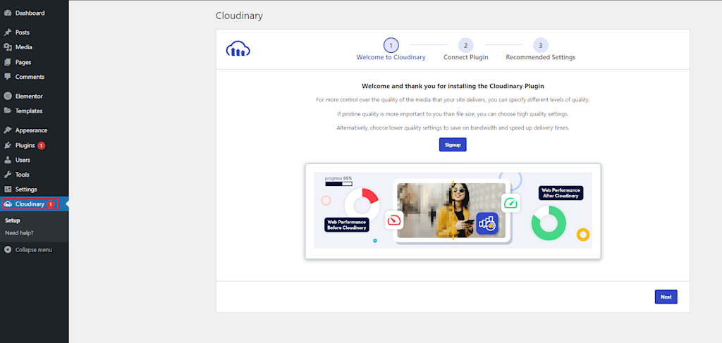 Configure setup plugin step 1 Cloudinary