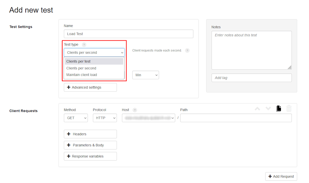Configure test settings in Loader.io