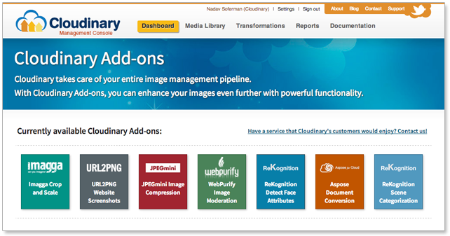 Cloudinary Add-ons Page