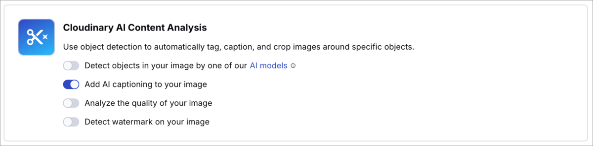Setting AI captioning in an upload preset