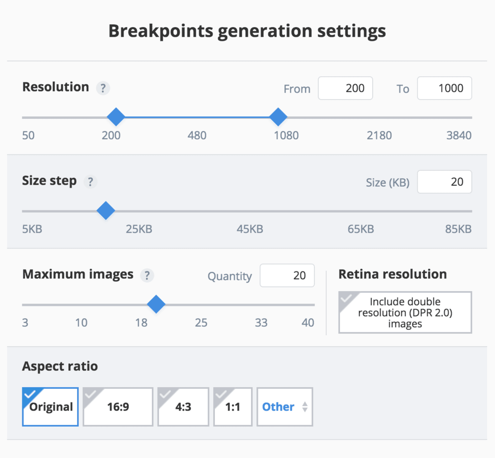 Responsive image breakpoints settings