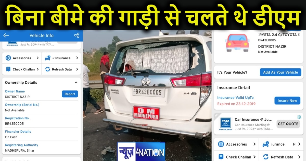 डीएम की जिस गाड़ी ने ली चार लोगों की जान, उस गाड़ी का इश्योर