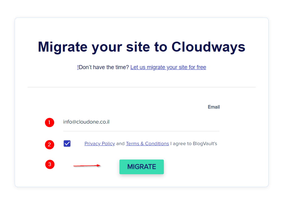 הזנת פרטים תוסף Cloudways