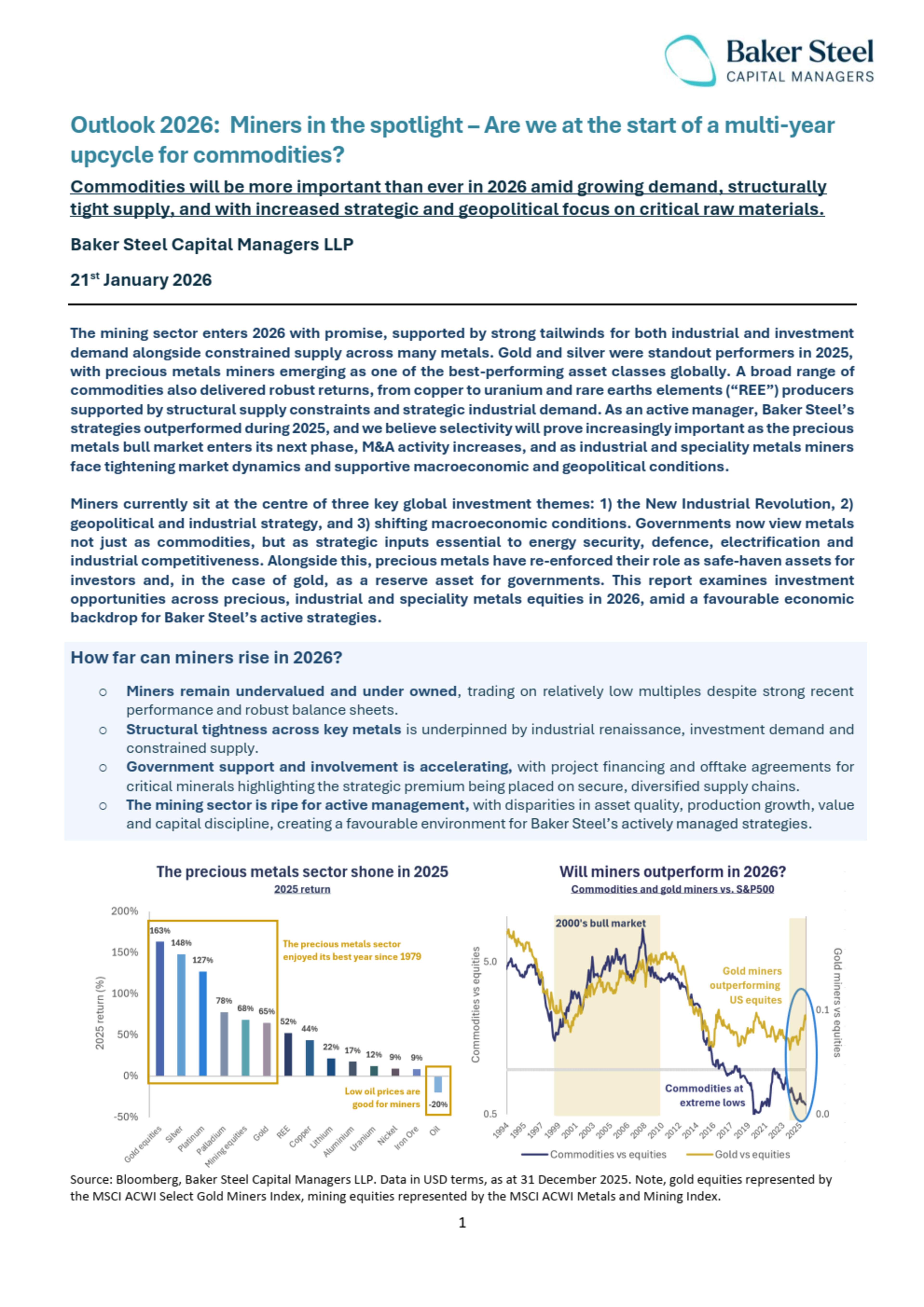 Outlook 2026: Miners in the spotlight – Are we at the start of a multi-year upcycle for commodities? | Baker Steel Capital Managers