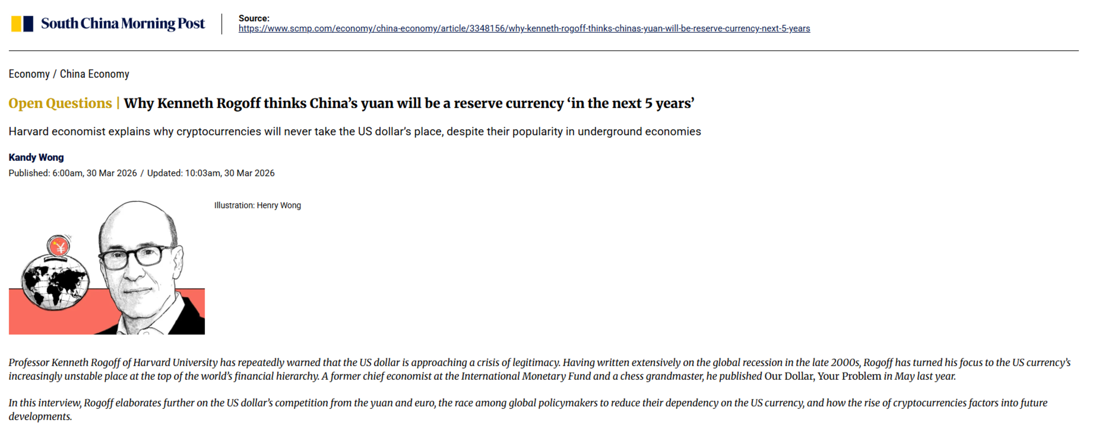 Why Kenneth Rogoff thinks China’s yuan will be a reserve currency ‘in the next 5 years’ | SCMP