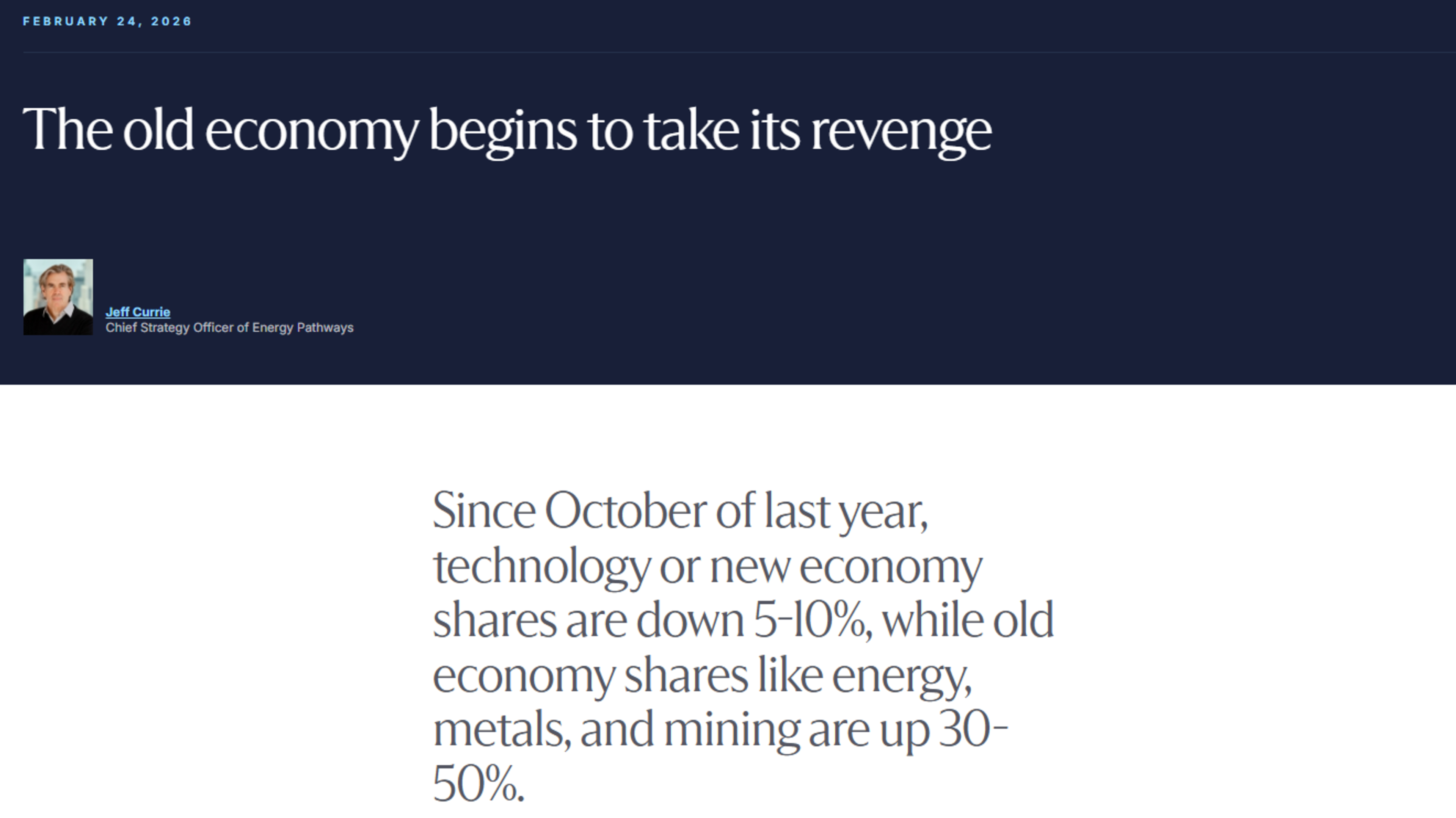 The old economy begins to take its revenge | Jeff Currie | Carlyle