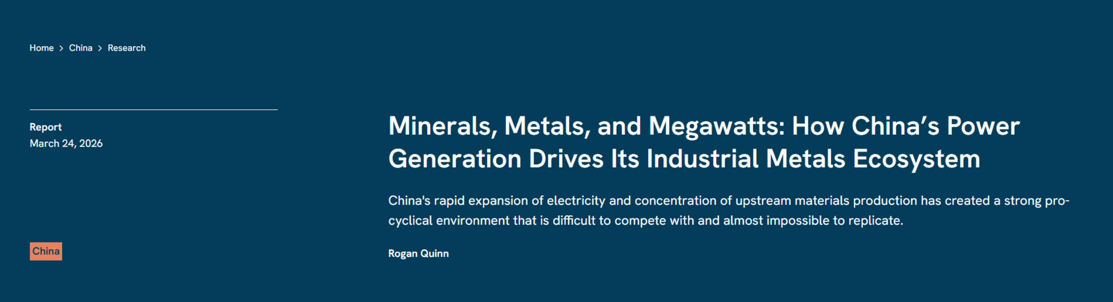 Minerals, Metals, and Megawatts: How China’s Power Generation Drives Its Industrial Metals Ecosystem | March 2026 | Rhodium Group