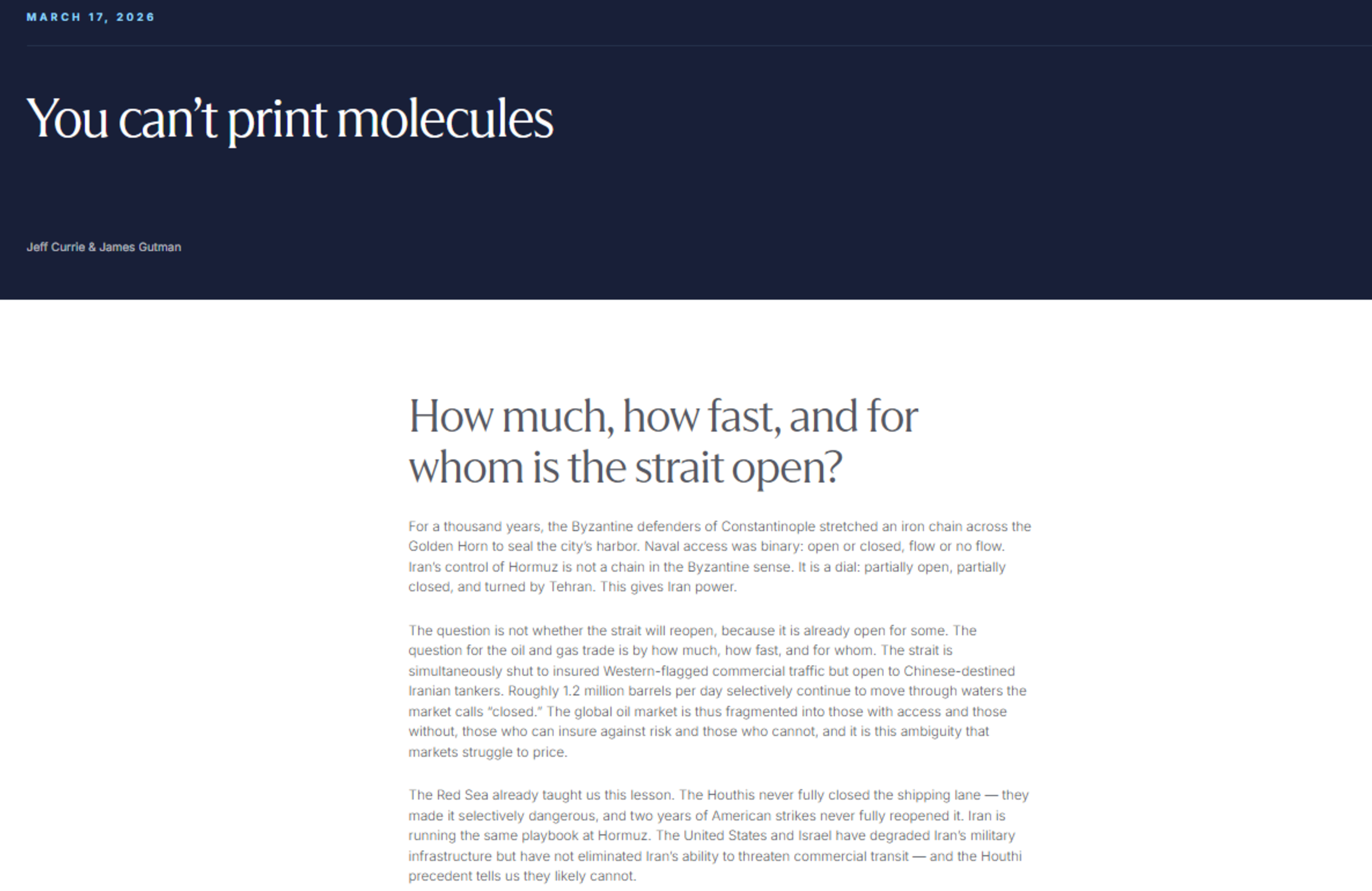 You can’t print molecules | Jeff Currie & James Gutman | Carlyle