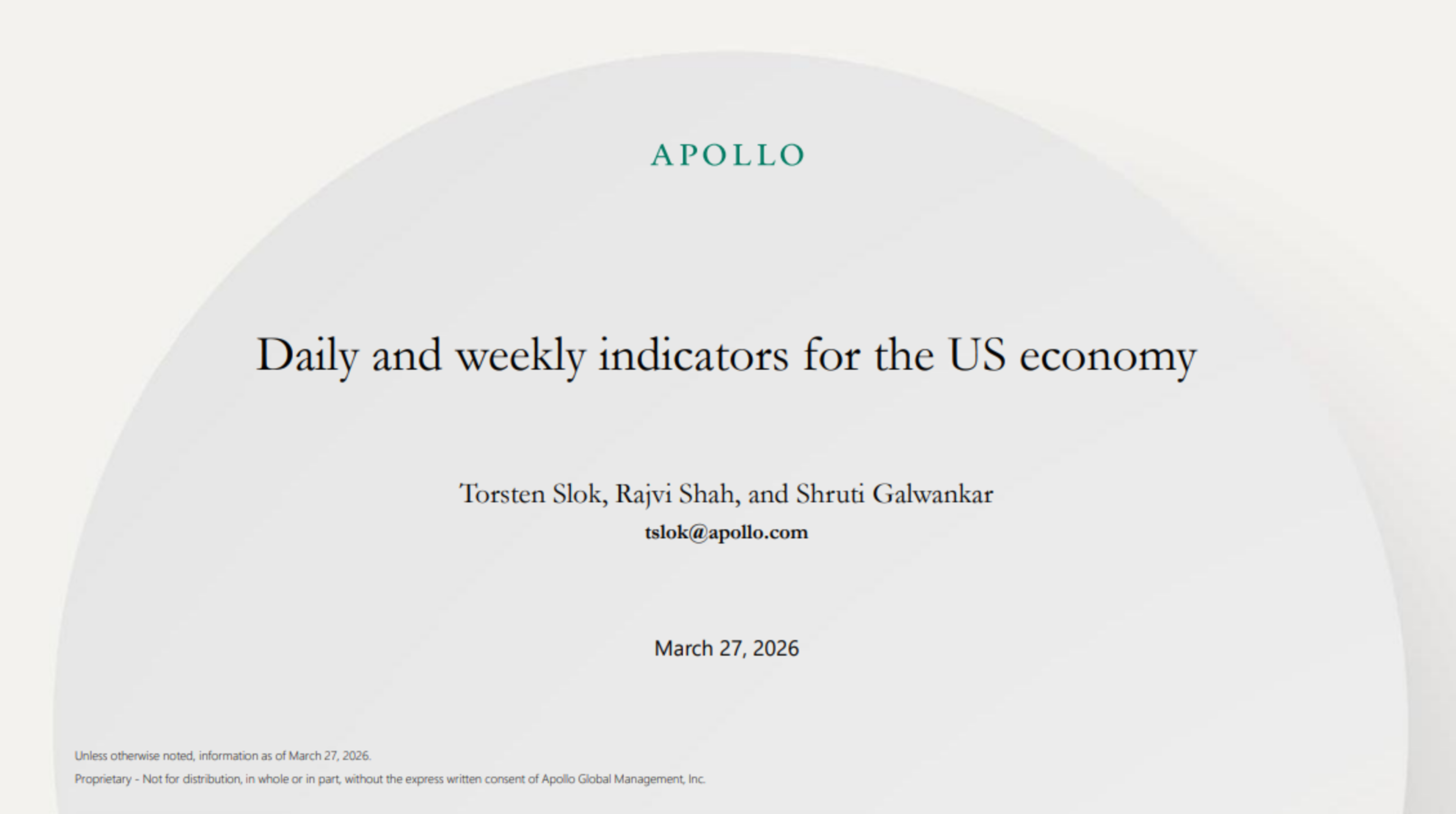 Daily and weekly indicators for the US economy (March 27, 2026) | Apollo