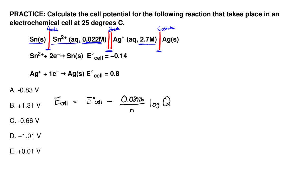 Calculate The Cell Potential For The Following Reacti